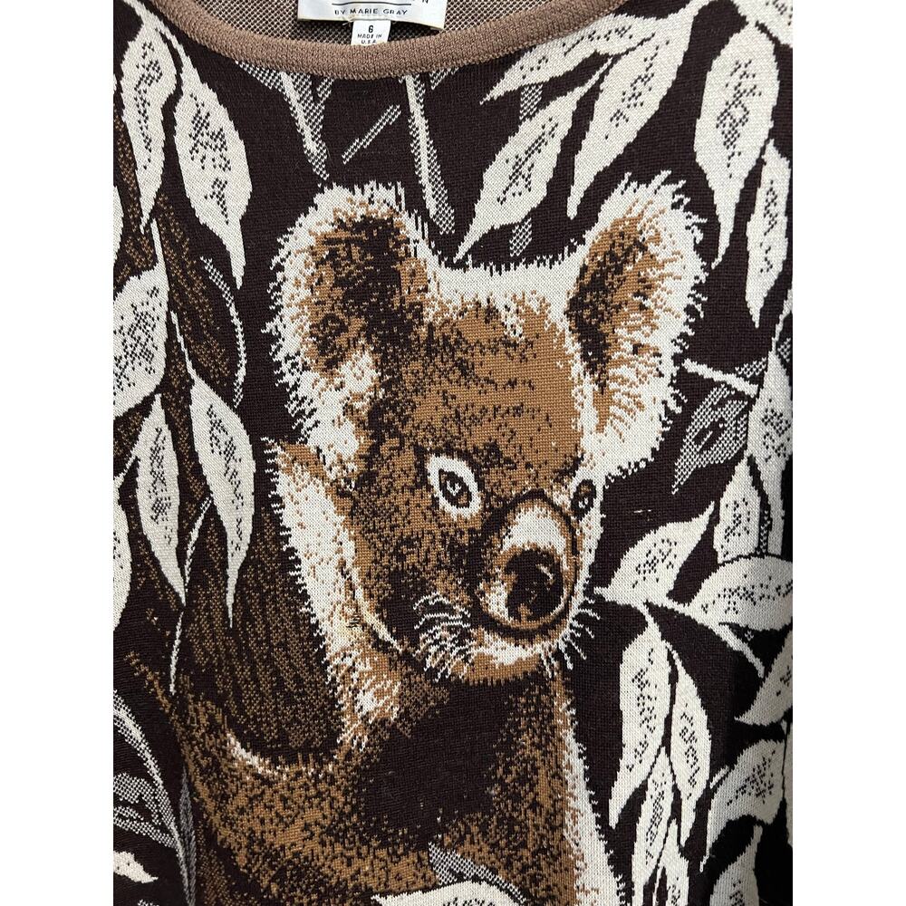 St John Sweater 6 Koala Brown Knit Novelty Animal Whimsical Pullover Crewneck - Picture 8 of 8